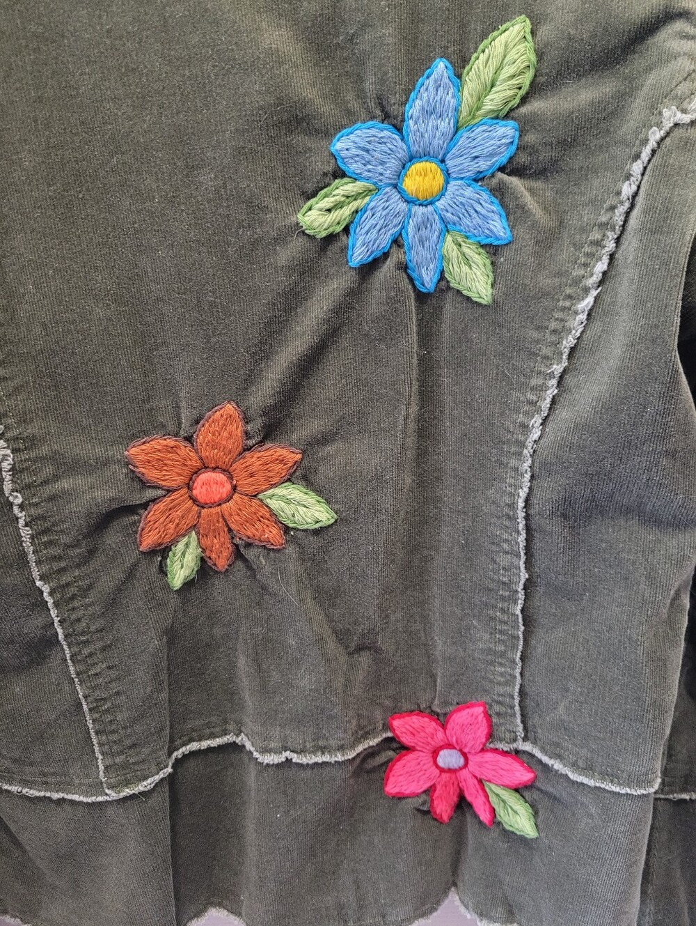 JoyStick Johnny Was Olive Green Corduroy Blazer Embroidered Birds Flowers Boho L - Picture 11 of 12